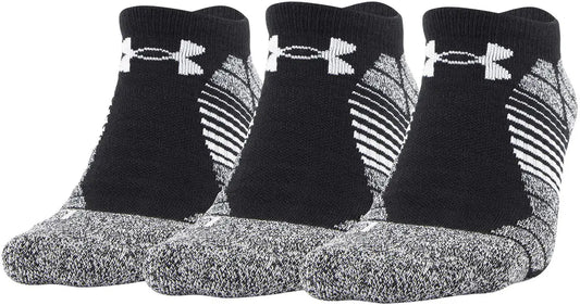 Three pairs of black and gray athletic socks for elevated performance by Under Armour