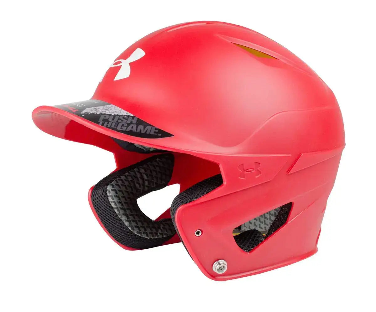 Red Under Armour Converge Batting Helmet for Youth Baseball, durable batting helmet