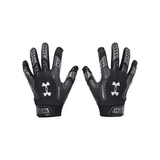 Black and gray Under Armour Boys F9 Nitro Football Gloves for Small size