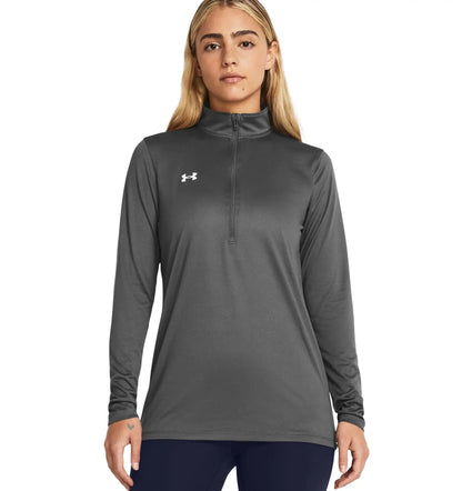 Gray long-sleeved athletic shirt with half zip for women from Under Armour Tech Team