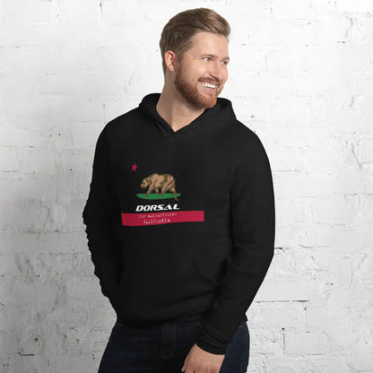Unisex hoodie with California flag design, dorsal branding, made from airlume combed ring-spun cotton