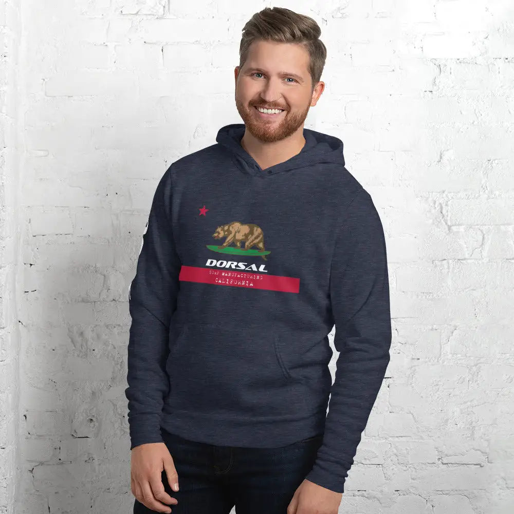 Unisex hoodie in navy blue with California flag and bear graphic made of airlume combed ring-spun cotton