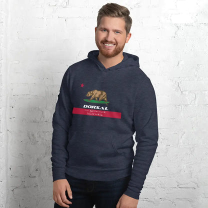 Unisex hoodie in navy blue with California flag and bear graphic made of airlume combed ring-spun cotton