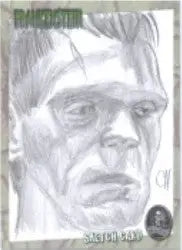 Stern-faced sketch of Frankenstein on Chris Henderson sketch card for trading cards
