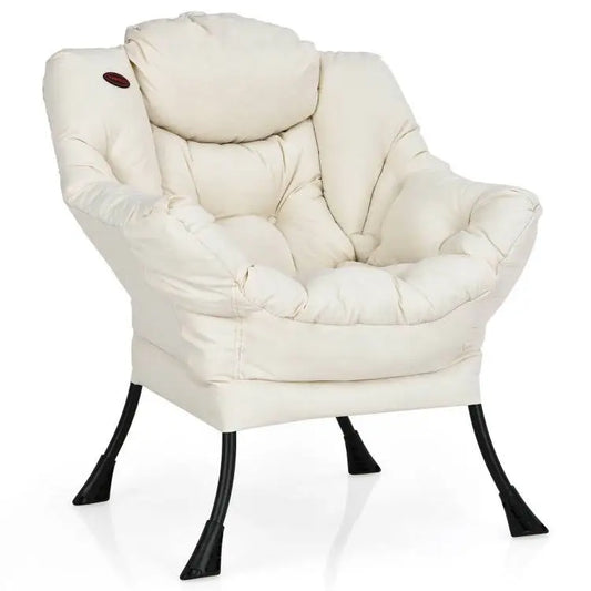 Upholstered Contemporary Cushioned Accent Chair with Side Pocket in Beige - Living Room > Accent Chairs