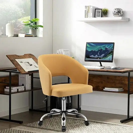 Upholstered Swivel Office Chair with Hollow Out Back - Color:Yellow - Office Chair