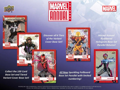 Upper Deck Marvel Annual trading cards advertisement featuring superhero character covers