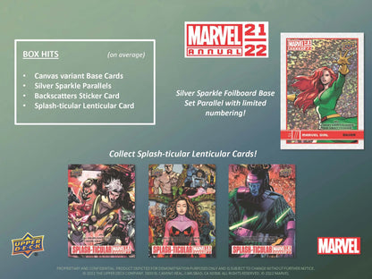 Advertisement for Upper Deck Marvel Annual trading cards with superheroes and special editions