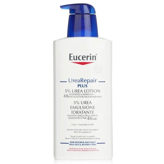 White pump bottle of Urearepair Plus 5% Urea Lotion for dry rough skin 400ml