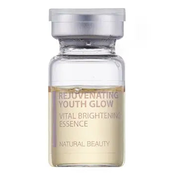 Clear glass bottle of Rejuvenating Youth Glow Vital Brightening Essence with silver cap