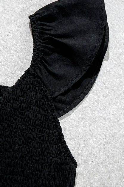 V Neck Ruffled Cap Sleeve Smocked Maxi Dress - dress