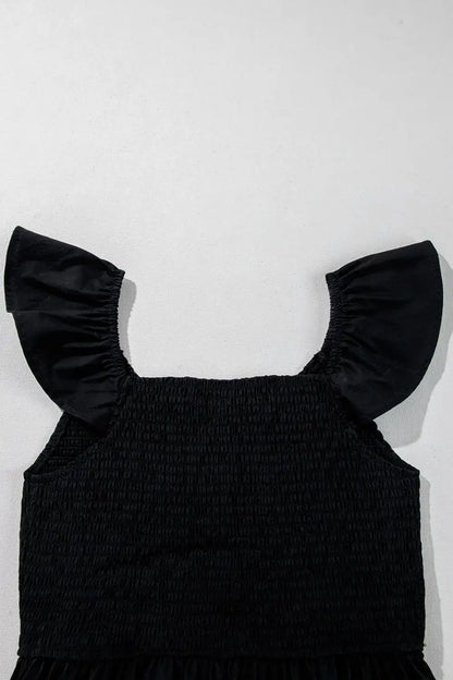 V Neck Ruffled Cap Sleeve Smocked Maxi Dress - dress