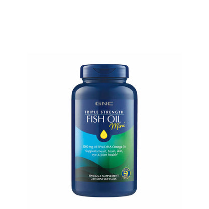 GNC Triple Strength Omega-3 Fish Oil Minis 1000mg | Heart Brain Joint & Eye Support with EPA & DHA | Non-GMO Gluten Free | 240 Mini Softgels