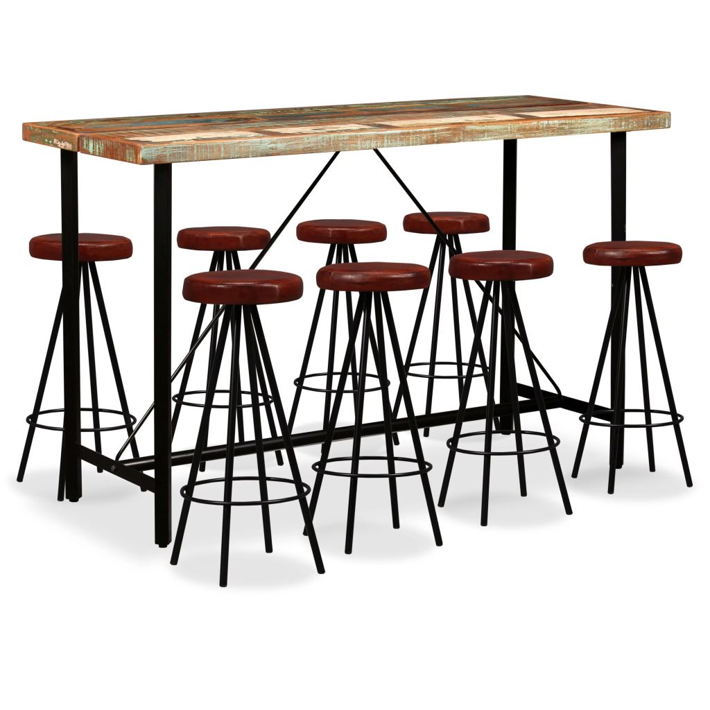 vidaXL Bar Set 3/5/7/9 Piece Solid Reclaimed Wood Table Stool Bistro Seating-5