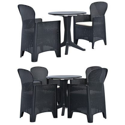 vidaXL Patio Bistro Set Table and Chairs Dining Set Plastic Rattan Anthracite-5
