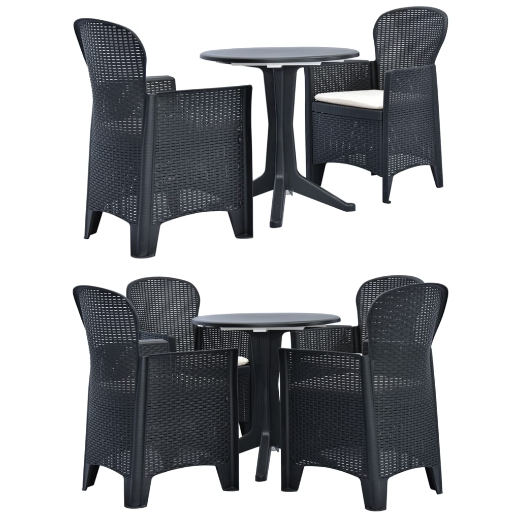 vidaXL Patio Bistro Set Table and Chairs Dining Set Plastic Rattan Anthracite-5