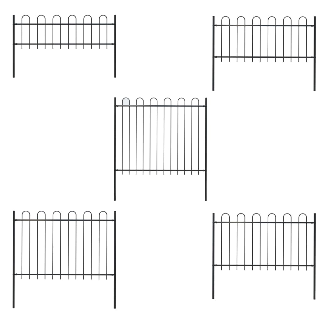 vidaXL Garden Fence Patio Privacy Screen Fence Wall with Hoop Top Steel Black-5