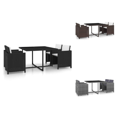 vidaXL Patio Dining Set 5 Piece Dining Table Set with Chairs Poly Rattan Black-4