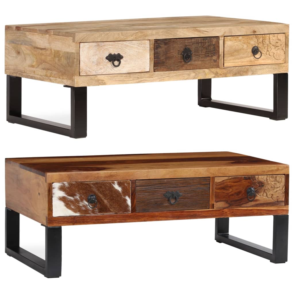 vidaXL Coffee Table End Table Side Sofa Table with Drawers Solid Wood Mango-2