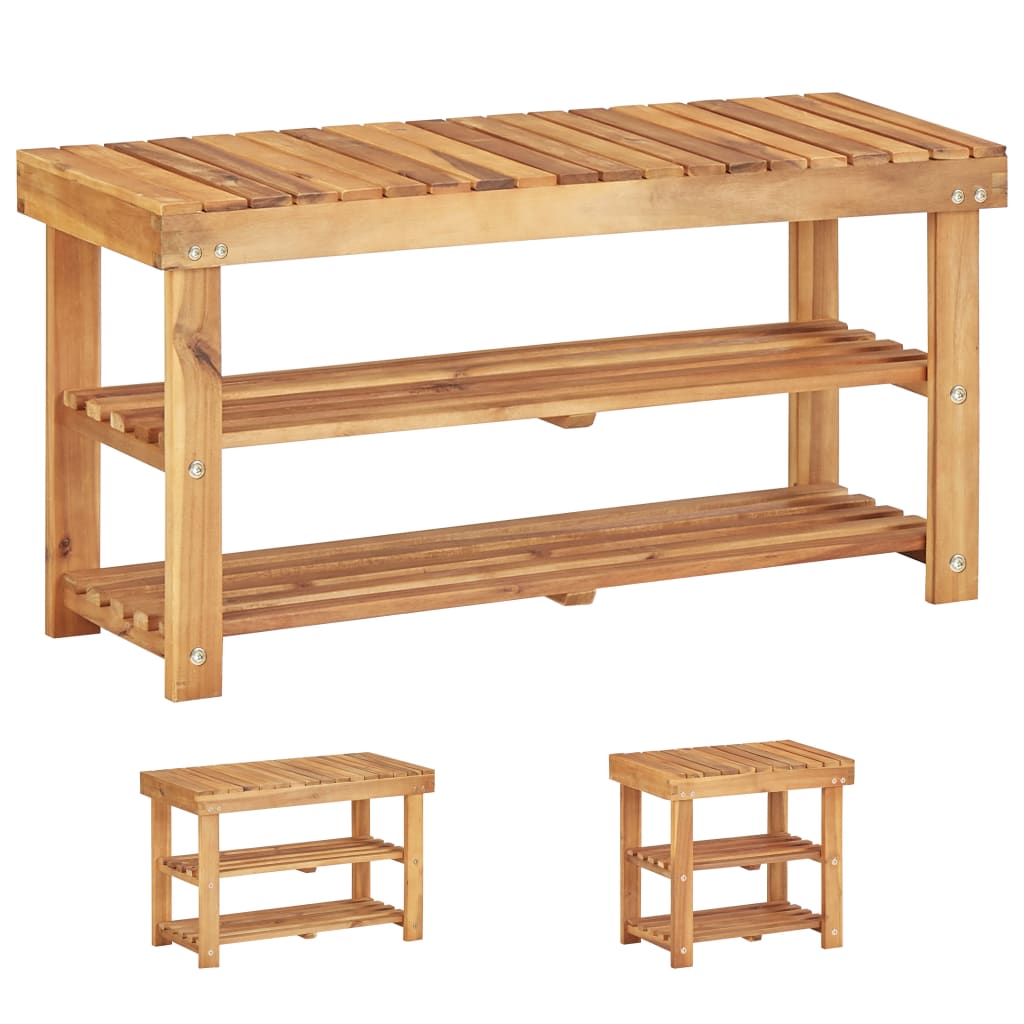 vidaXL Shoe Rack Bench Shoe Storage Organizer Shelf Holder Solid Acacia Wood-5