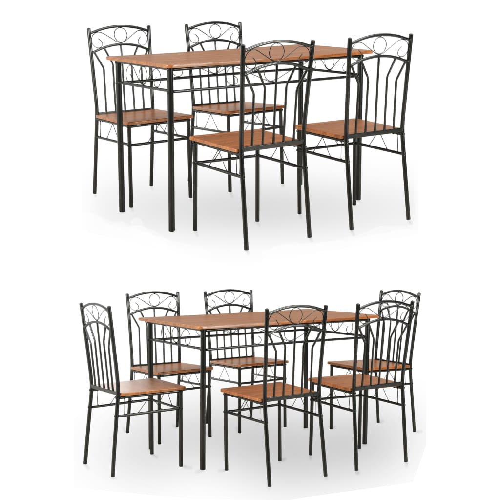 vidaXL Dining Table and Chair Kitchen Dining Set Table MDF and Steel Brown-5