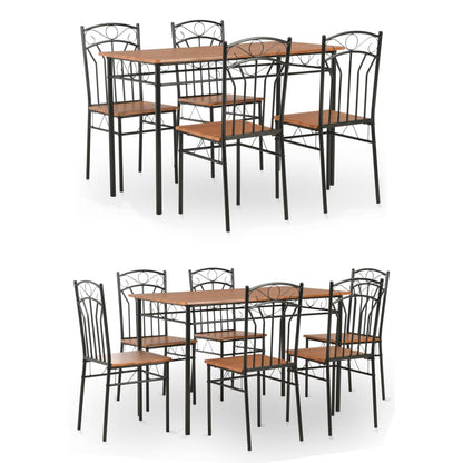 vidaXL Dining Table and Chair Kitchen Dining Set Table MDF and Steel Brown-5