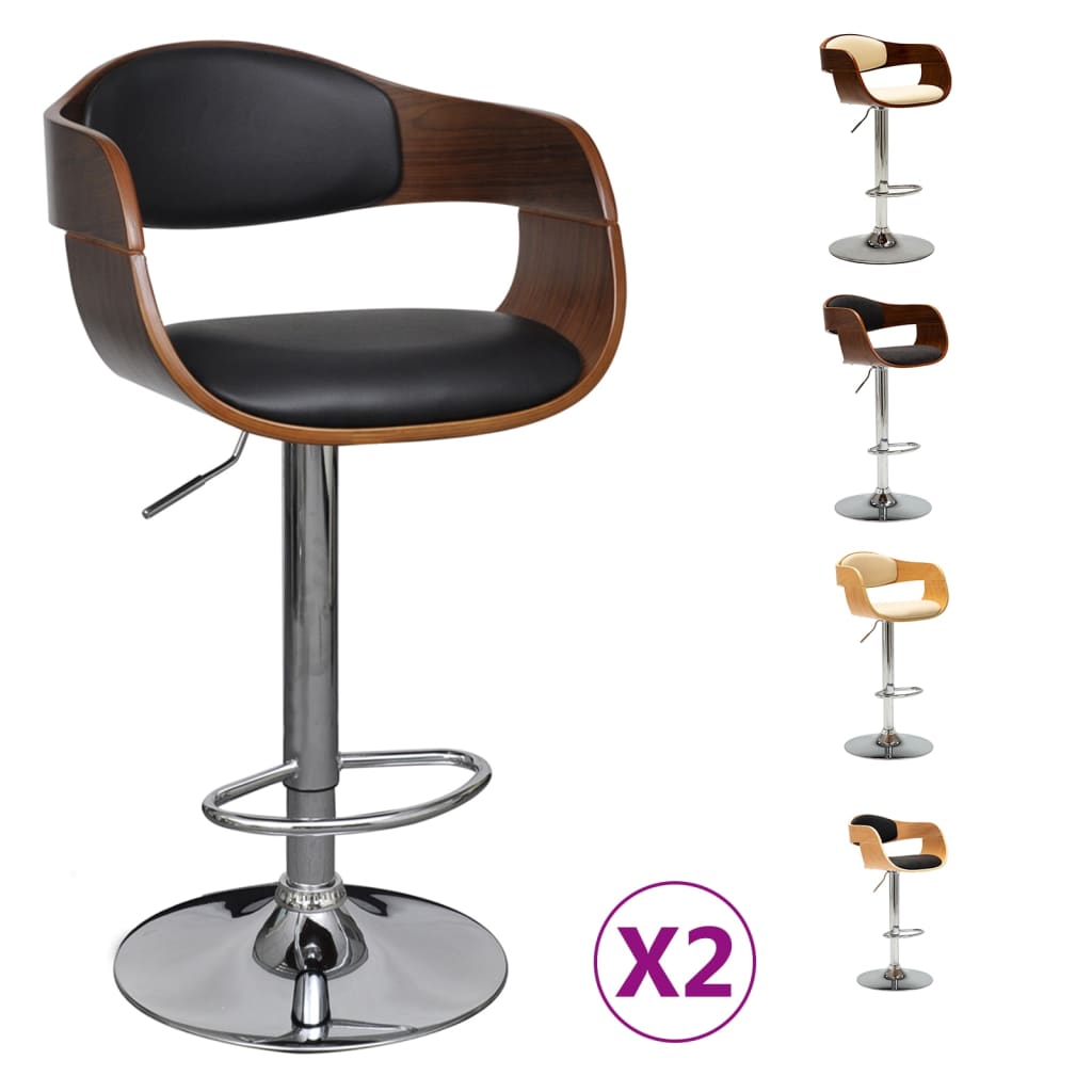 vidaXL Solid Bent Wood Bar Stool Faux Leather Bar Counter Seating Multi Colors-4