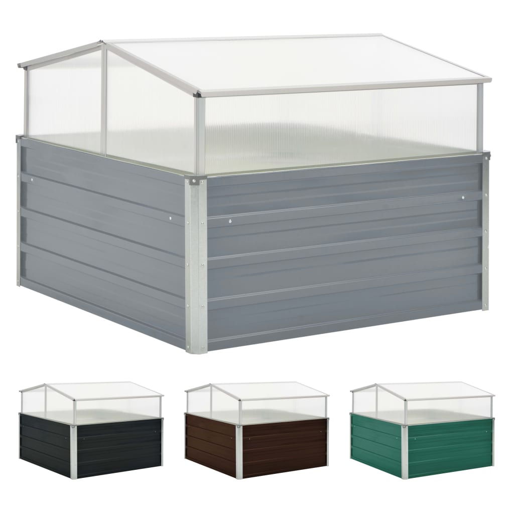 vidaXL Cold Frame Raised Garden Bed with Cover Greenhouse Galvanized Steel-5