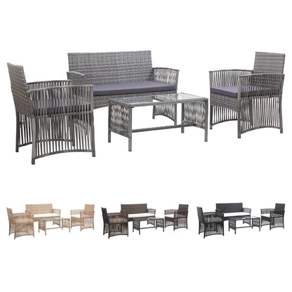 vidaXL Patio Furniture Set 4 Piece Patio Sofa Conversation Set Poly Rattan-5