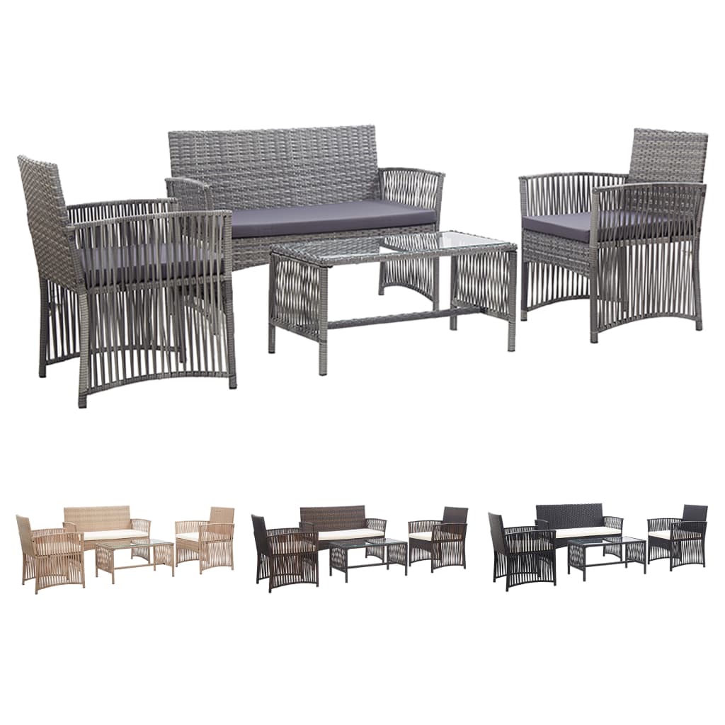vidaXL Patio Furniture Set 4 Piece Patio Sofa Conversation Set Poly Rattan-5