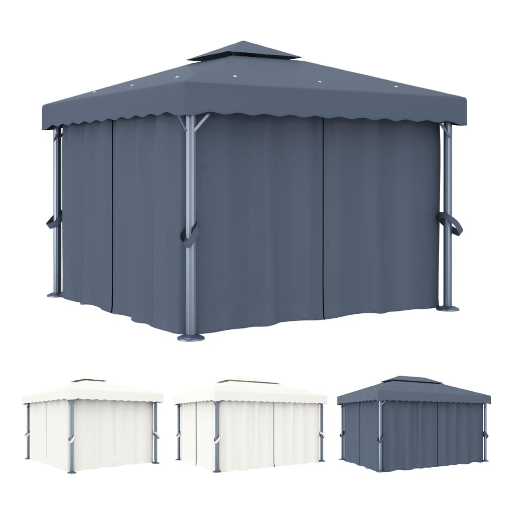 vidaXL Gazebo Canopy Tent Patio Pavilion with Curtains Cream White Aluminum-3