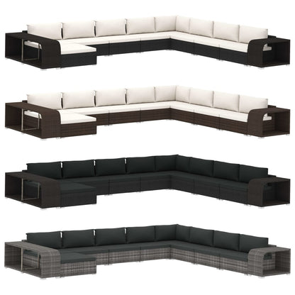 vidaXL Patio Furniture Set 11 Piece Patio Sectional Sofa with Table Rattan-0