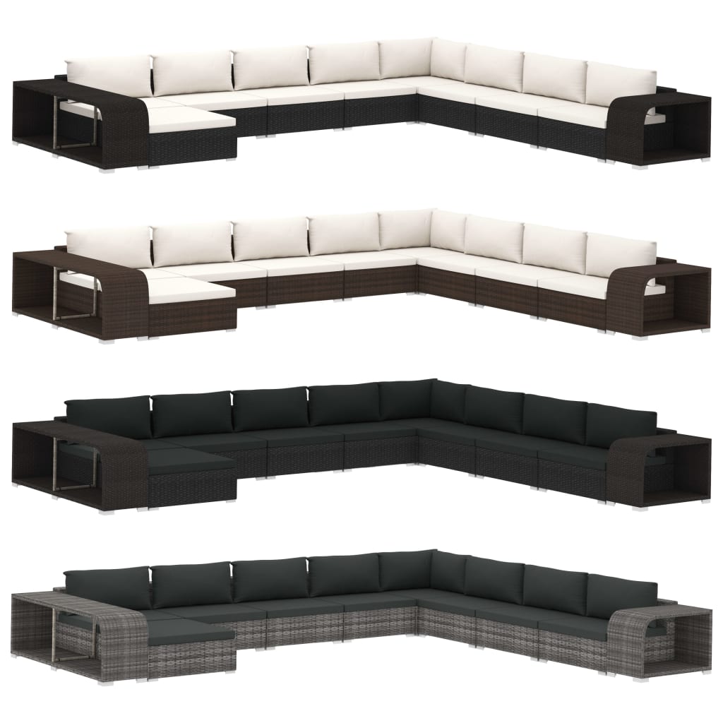 vidaXL Patio Furniture Set 11 Piece Patio Sectional Sofa with Table Rattan-0