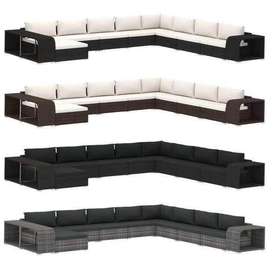 vidaXL Patio Furniture Set 11 Piece Patio Sectional Sofa with Table Rattan-0