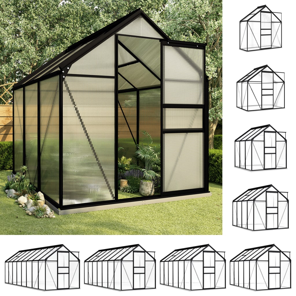 vidaXL Greenhouse Patio Outdoor Grow House with Base Frame Anthracite Aluminum-6