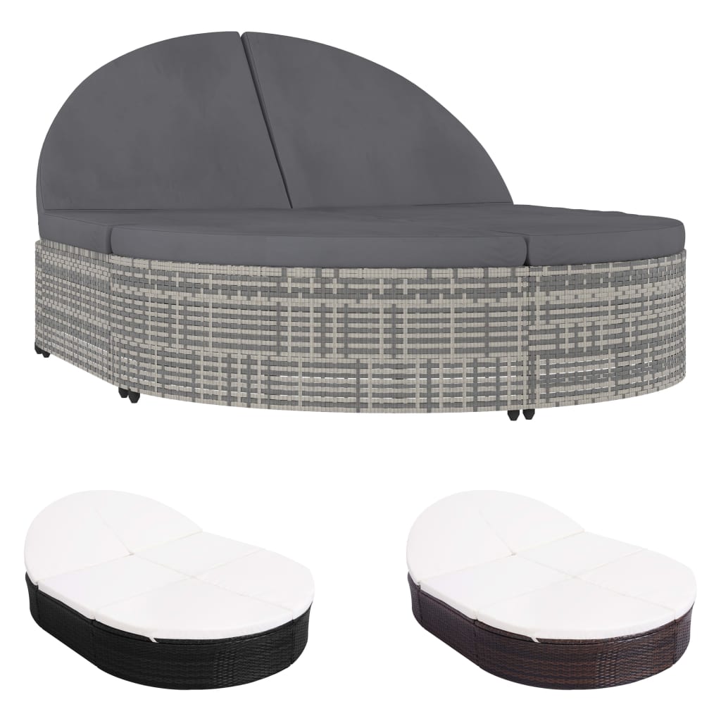 vidaXL Patio Bed Outdoor Double Chaise Lounge Bed with Cushion Poly Rattan-3