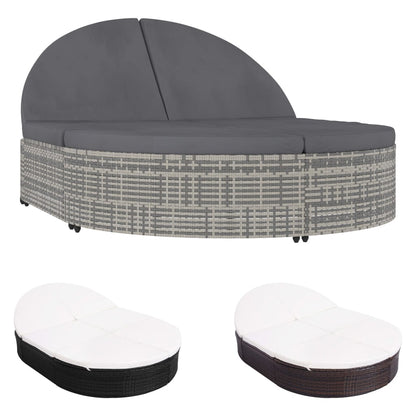 vidaXL Patio Bed Outdoor Double Chaise Lounge Bed with Cushion Poly Rattan-3