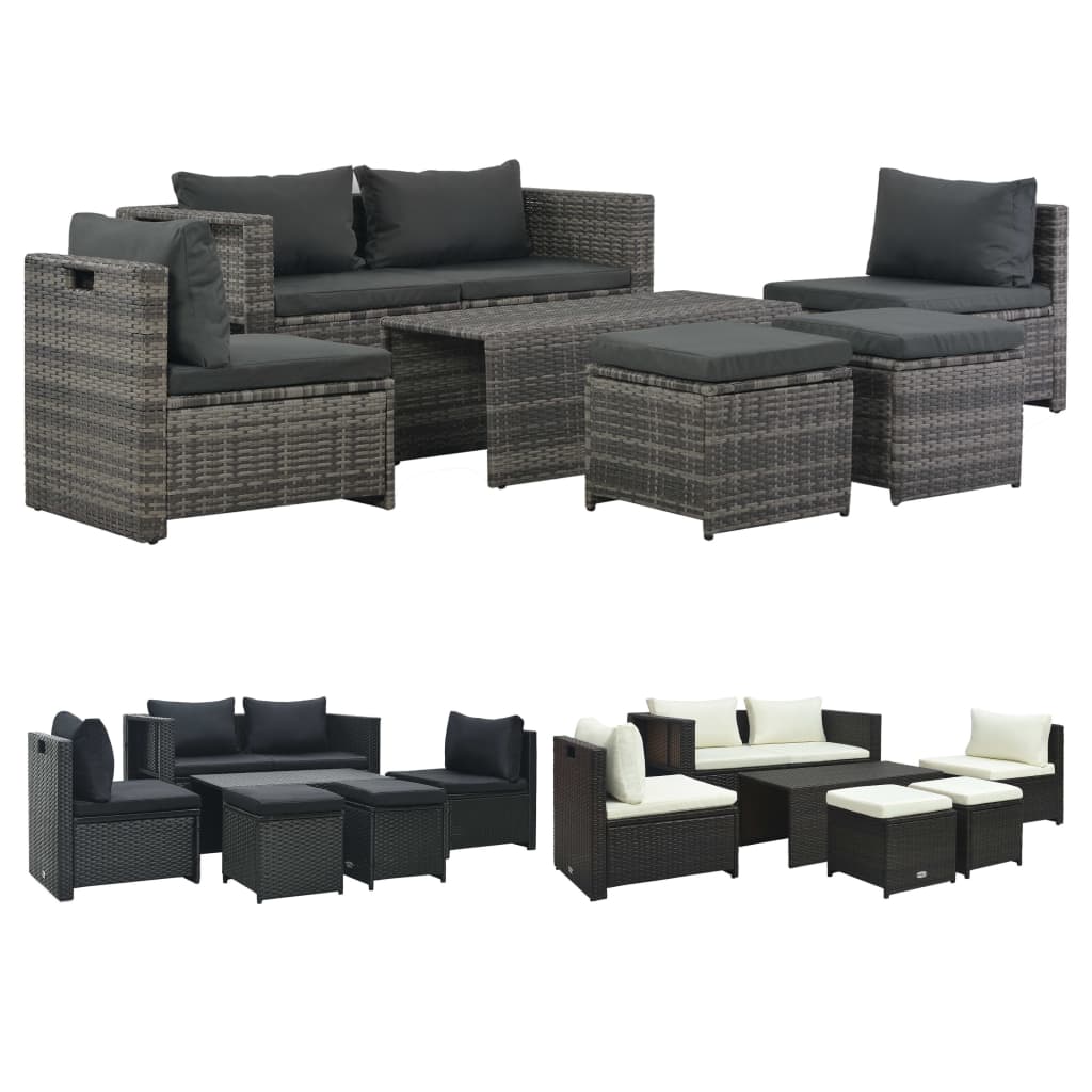 vidaXL Patio Furniture Set 6 Piece Sectional Sofa with Coffee Table Rattan-5