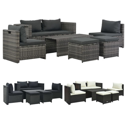 vidaXL Patio Furniture Set 6 Piece Sectional Sofa with Coffee Table Rattan-5