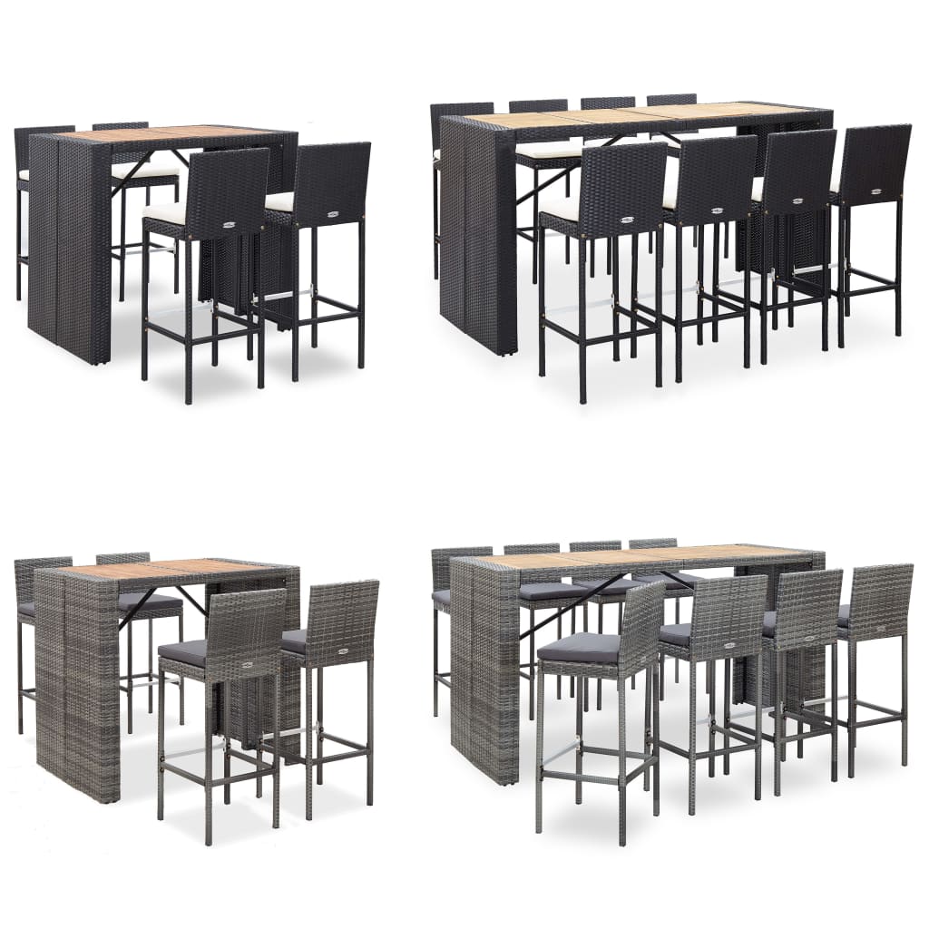 vidaXL 5 Piece Patio Bar Set Poly Rattan and Acacia Wood Black-1