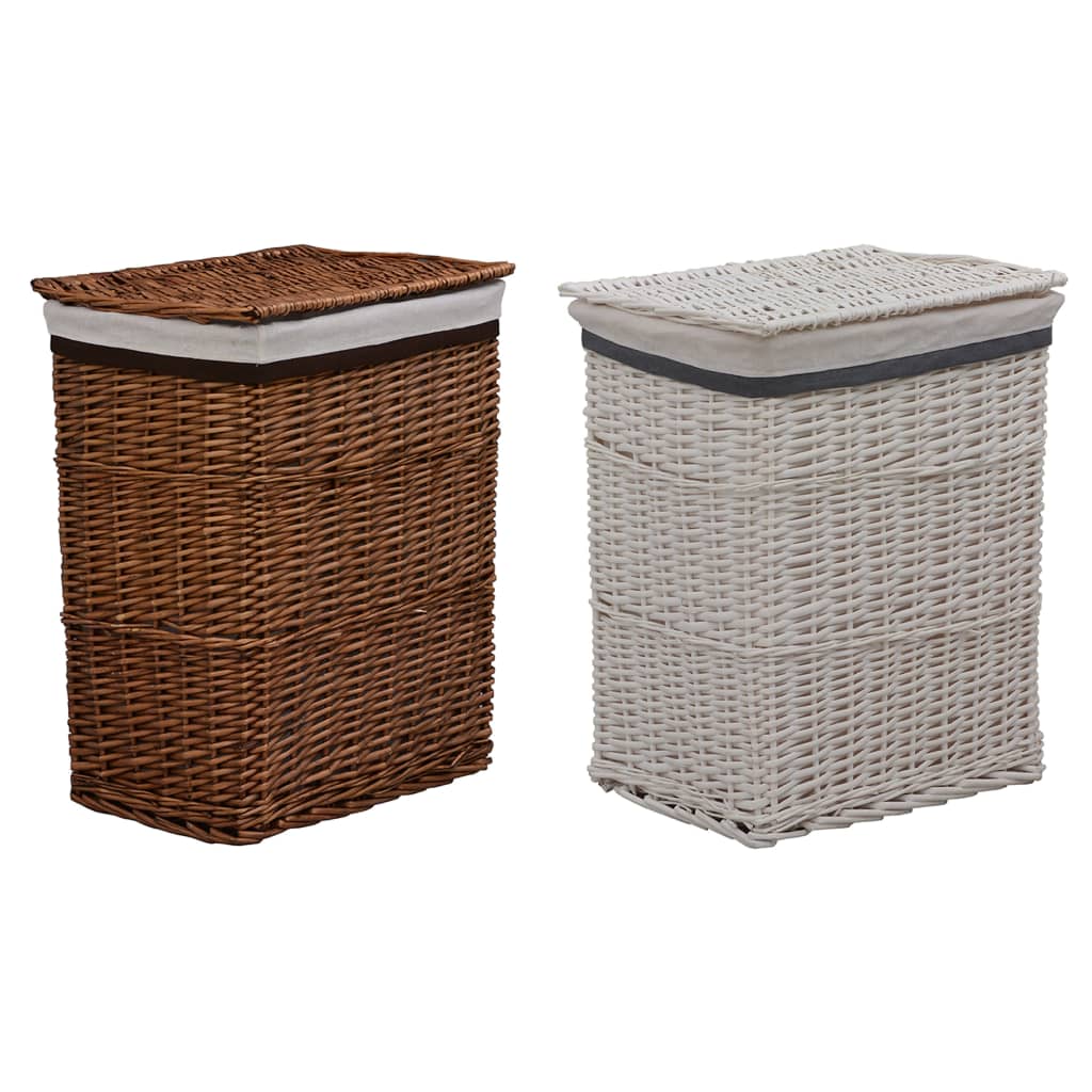 vidaXL Laundry Basket Willow Bathroom Household Supply Box Bin Brown/White-2