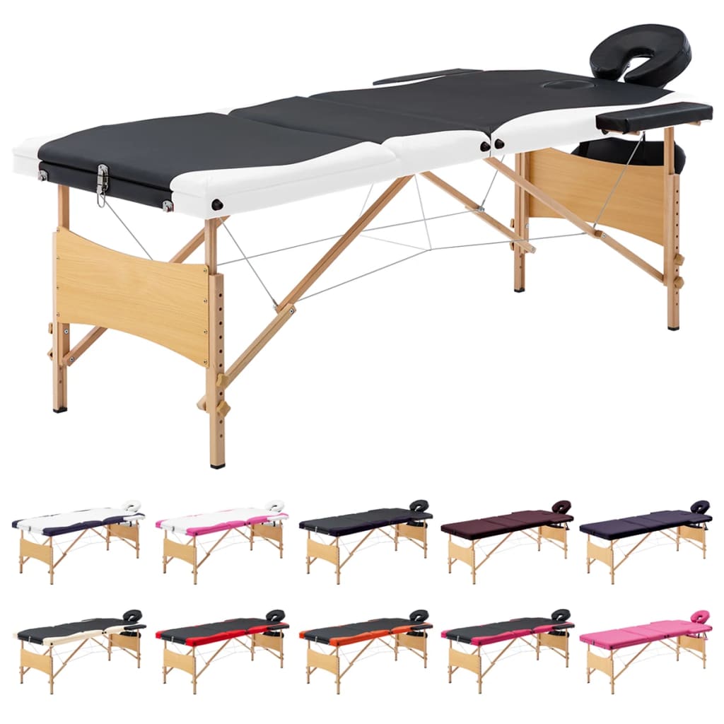 vidaXL Massage Table Foldable Massage Bed Salon Therapy Table 3 Zones Wood-5