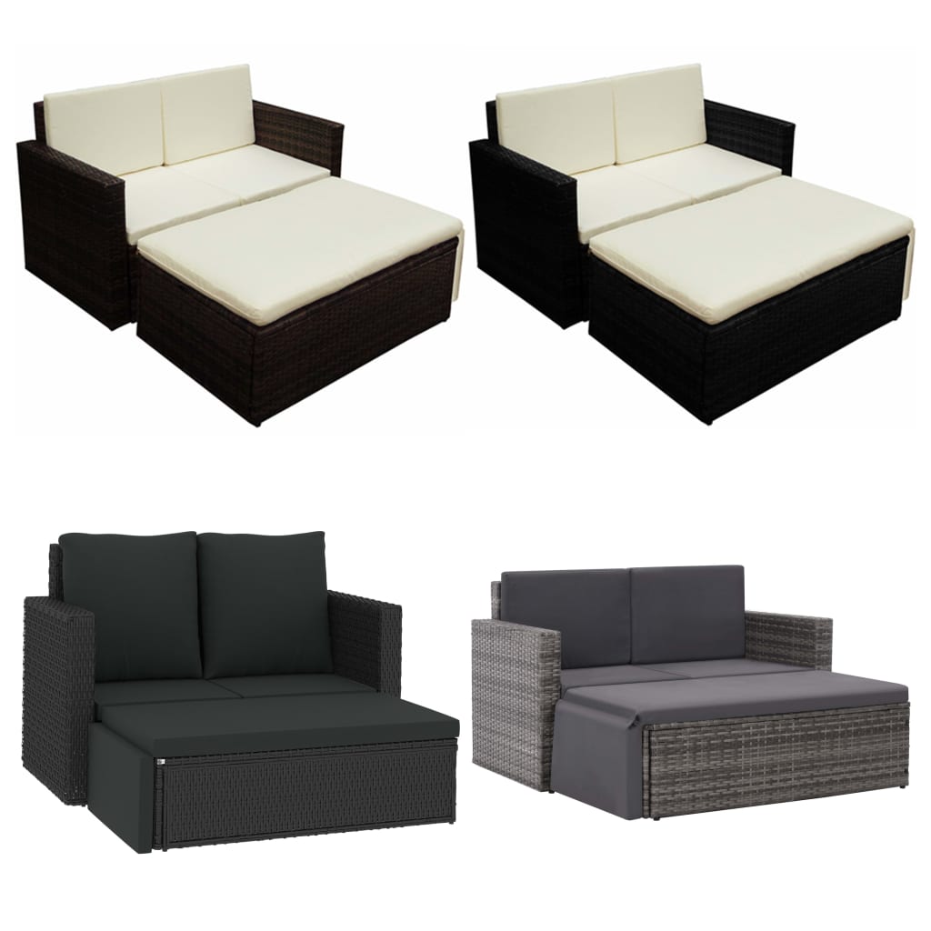 vidaXL Patio Furniture Set 2 Piece Patio Loveseat Outdoor Sofa Poly Rattan-3