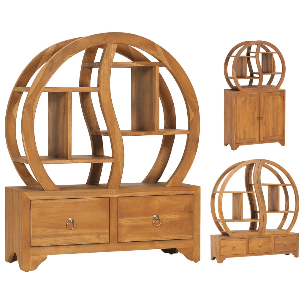 vidaXL Cabinet with Yin Yang Shelf Hallway Storage Cabinet Solid Wood Teak-3