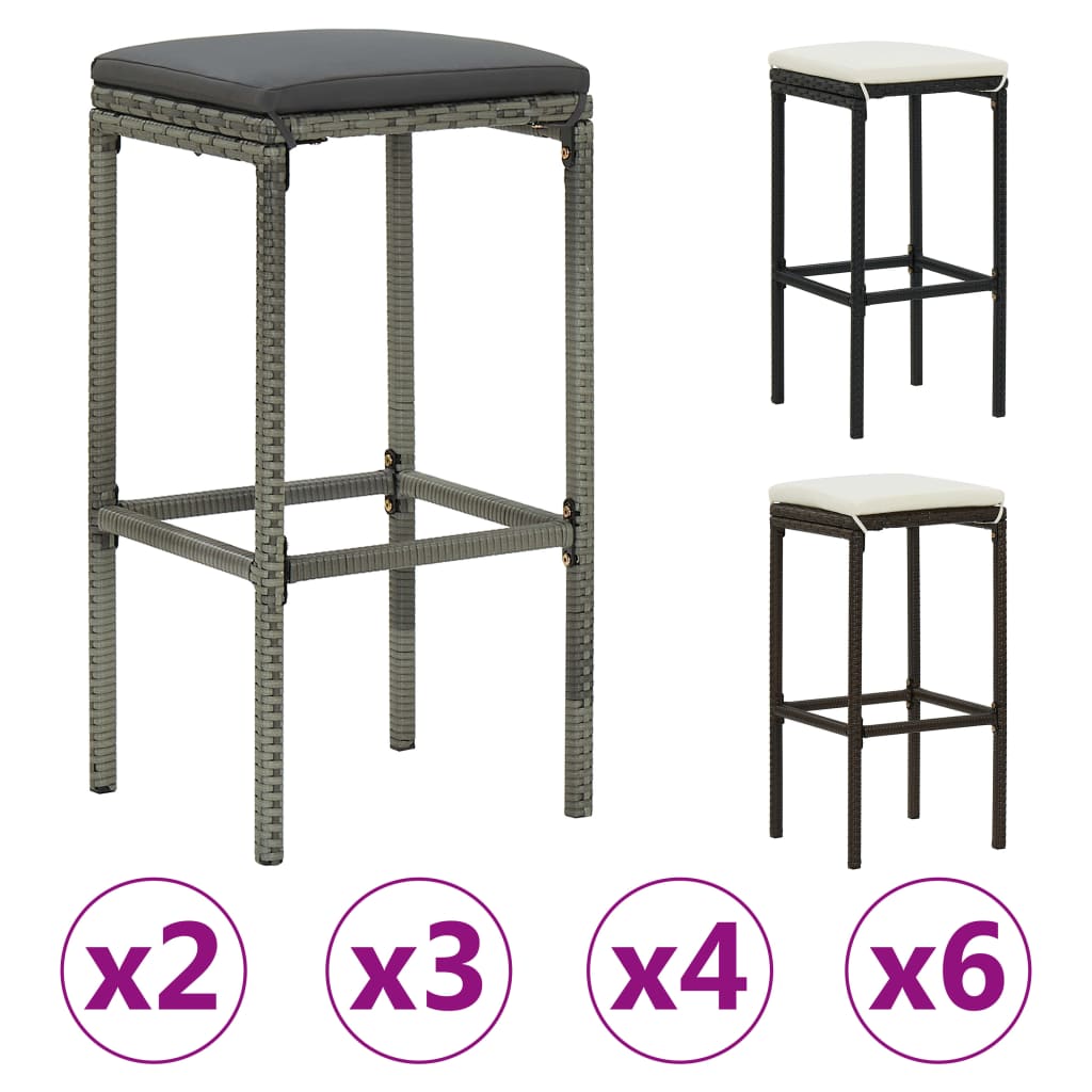 vidaXL Bar Stool Bar Seat Counter Height Island Stool for Pub Poly Rattan-3