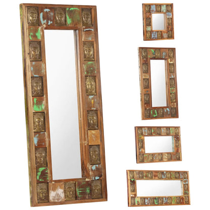 vidaXL Decorative Mirror Wall Mirror with Buddha Cladding Solid Reclaimed Wood-2