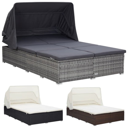 vidaXL Double Sun Lounger Patio Rattan Wicker Daybed with Cushion Poly Rattan-5