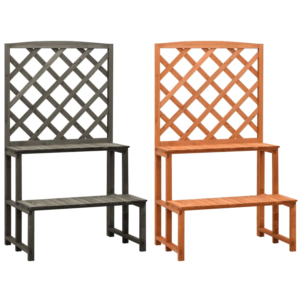 vidaXL Plant Rack Plant Stand with Trellis Flower Pot Stand Orange Solid Wood