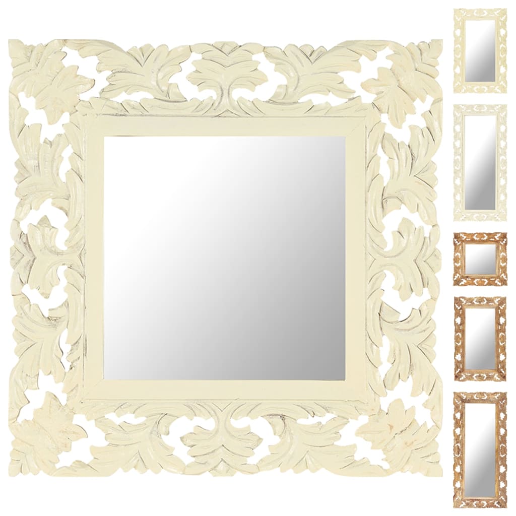 vidaXL Decorative Mirror Wall Bathroom Mirror Solid Mango Wood Hand Carved-5