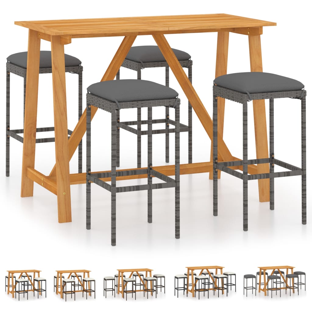 vidaXL Patio Bar Set Bar Table and Stools Patio Furniture Set with Cushions-4